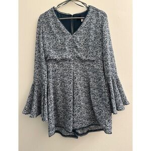 Blue Rain Floral Jumpsuit with Bell Sleeves